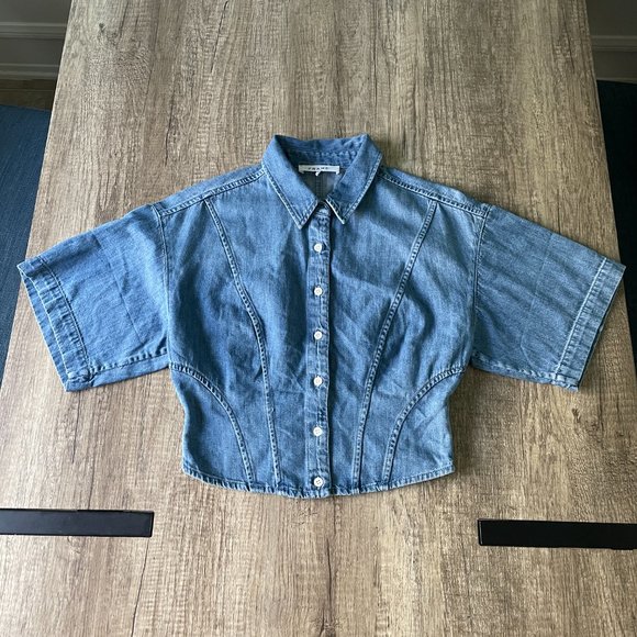 FRAME Corset Denim Blouse with Midi-Sleeve - Picture 3 of 15